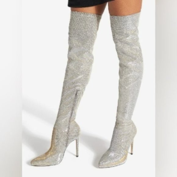 LEKISHA // Sparkly Over the Knee Pointed Toe Stiletto Boots - Picture 5 of 13